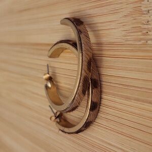 Gold Tone Animal Print Fur Hoop Earrings